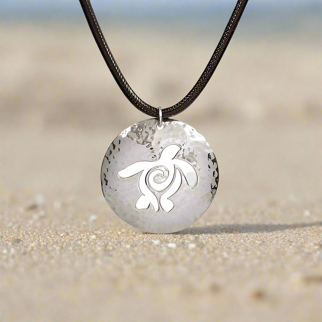Sterling silver Ocean Traveler sea turtle medallion pendant