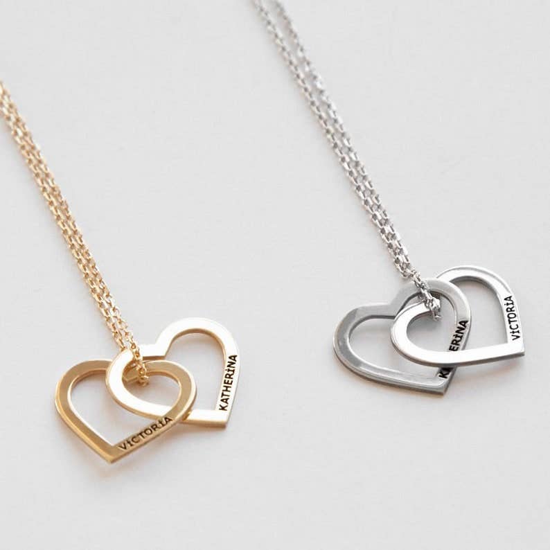 Custom Engraved Double Heart Name/ Word Necklace