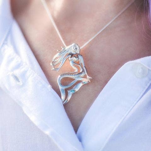 Handmade Sterling Silver Mermaid Lorelei Pendant - Mythical Ocean Jewelry