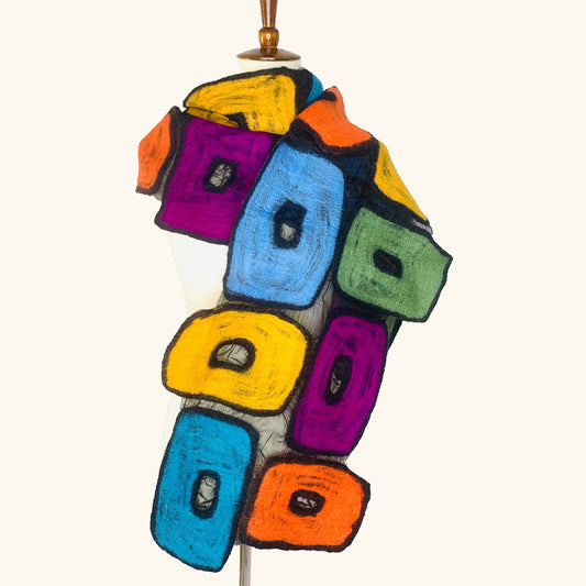 Scarf with Colorful abstract art piece on a white background
