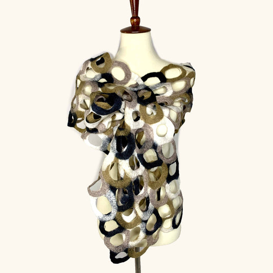 Handcrafted Neutral Ring Merino Wool Scarf - Fair Trade Artisan Nepal