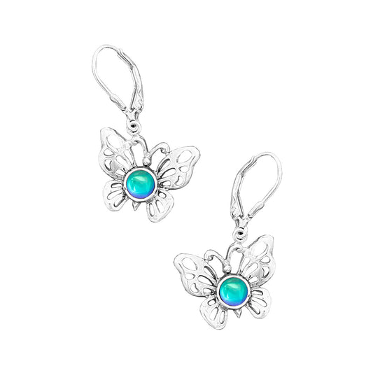 Aqua Crystal Sterling Silver Butterfly Earrings