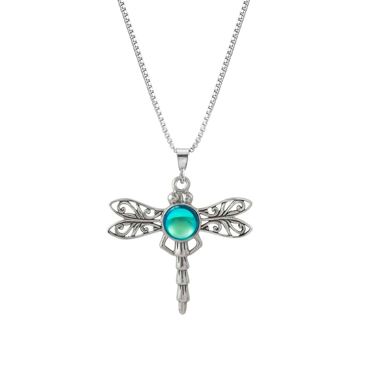 Aqua Crystal Sterling Silver Small Dragonfly Necklace