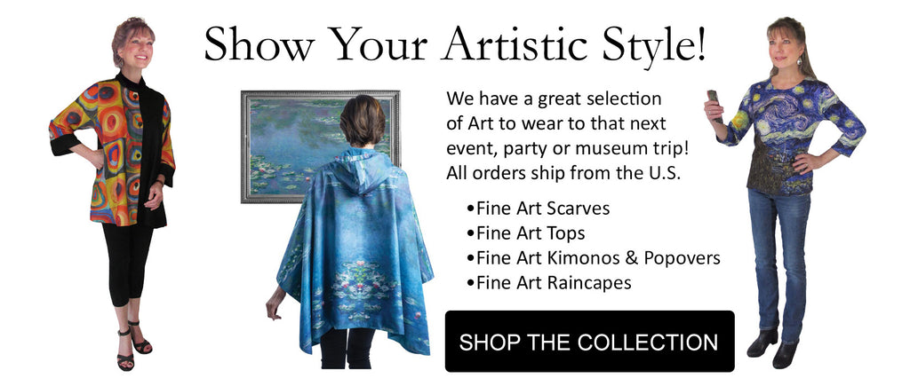 ArtistGifts offers Fine Art Apparel to show your artistic style. We have a large selection of art to wear including art tops, art raincapes, art scarves and more.