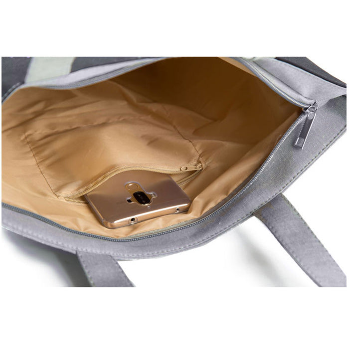 Artist Tote View of Liner, Inside Pocket & Zipper 