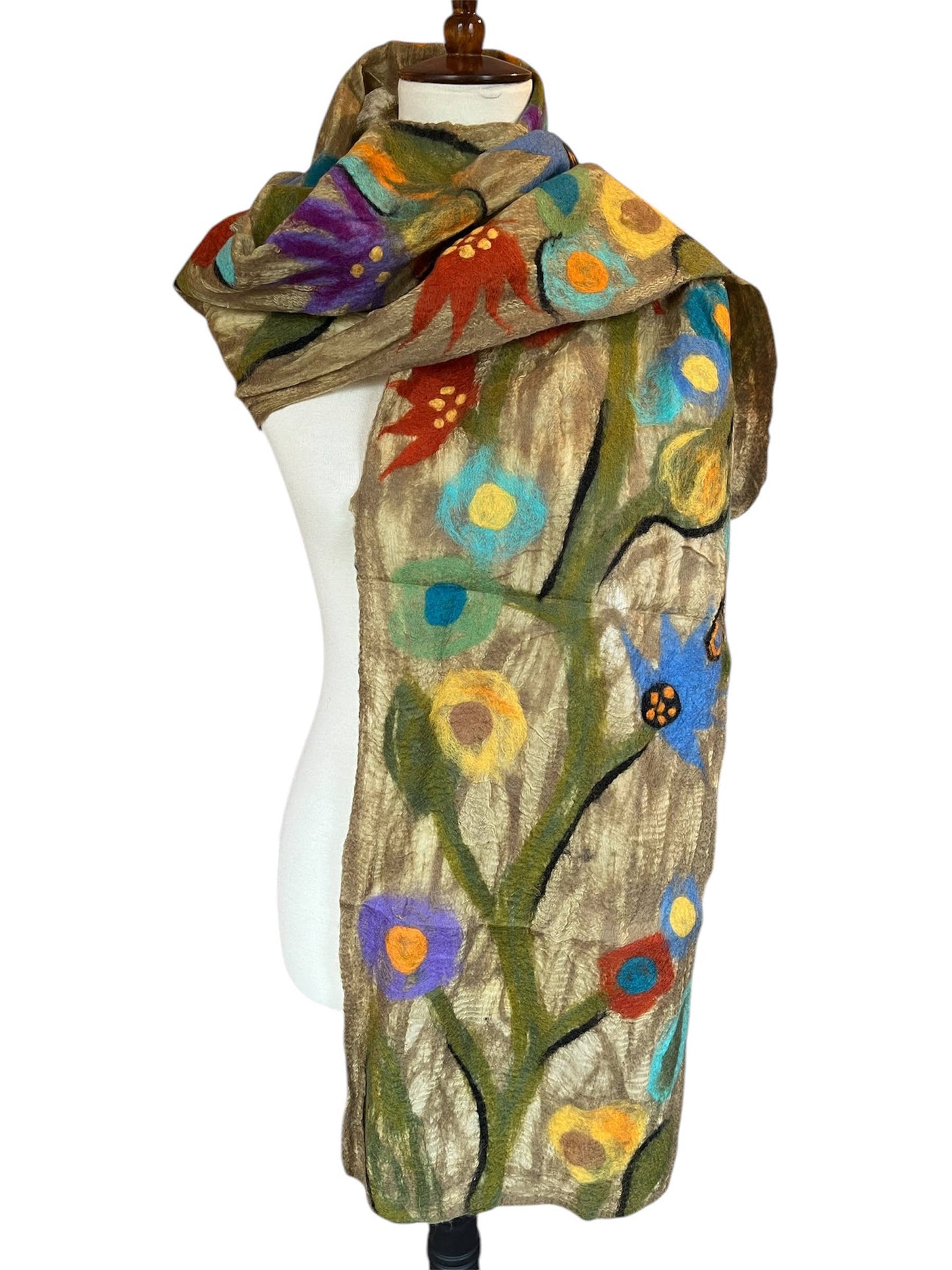 Handcrafted Garden Wildflower Merino Wool Scarf - Fair Trade Artisan Nepal