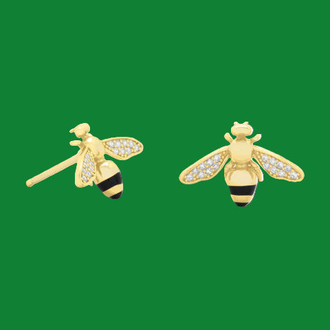 Honey Bee 14 Karat Gold Plated CZ Stud Earrings