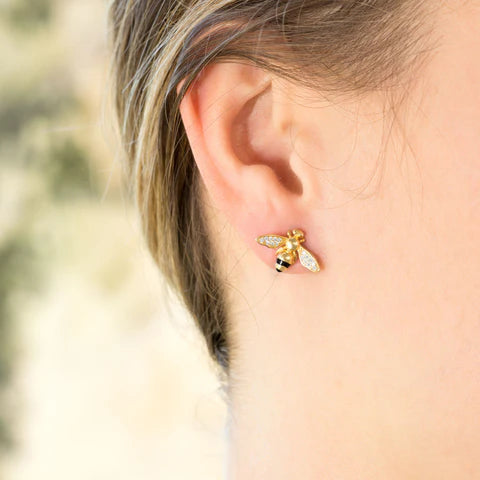 Honey Bee 14 Karat Gold Plated CZ Stud Earrings