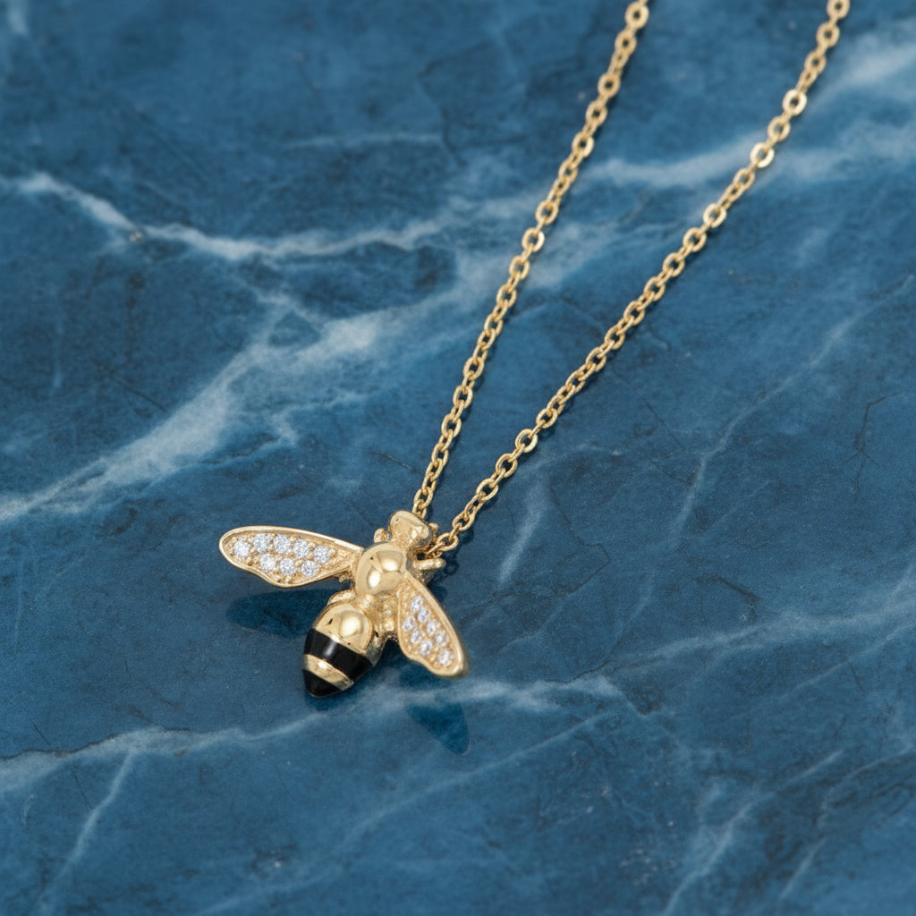 Honey Bee 14 Karat Gold Plated CZ Necklace