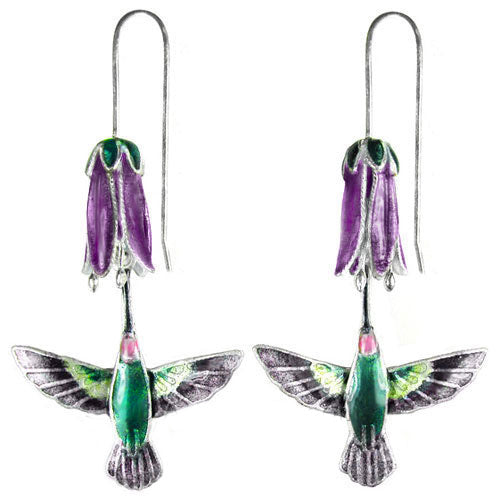 Hummingbird & Purple Flower Earrings