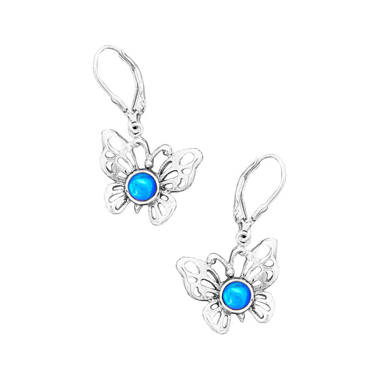 Blue Crystal Sterling Silver Butterfly Earrings