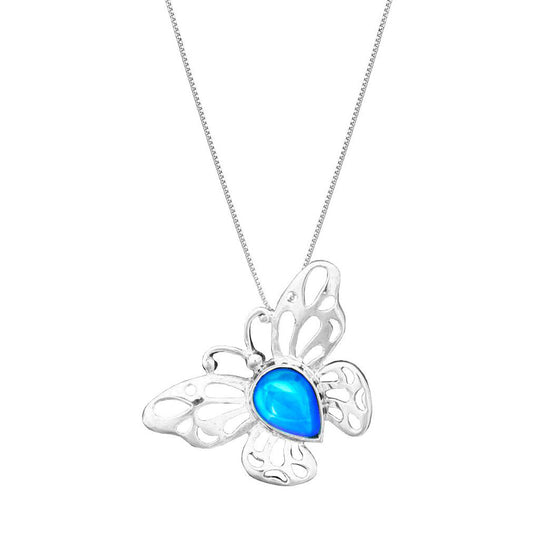 Blue Crystal Sterling Silver Butterfly Necklace