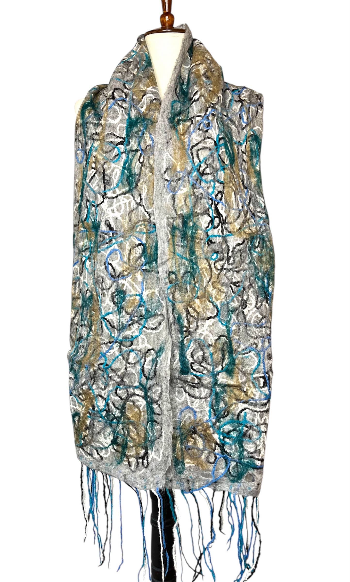 Handcrafted Pollock Inspired Merino Wool Scarf - Fair Trade Nepal Artisan