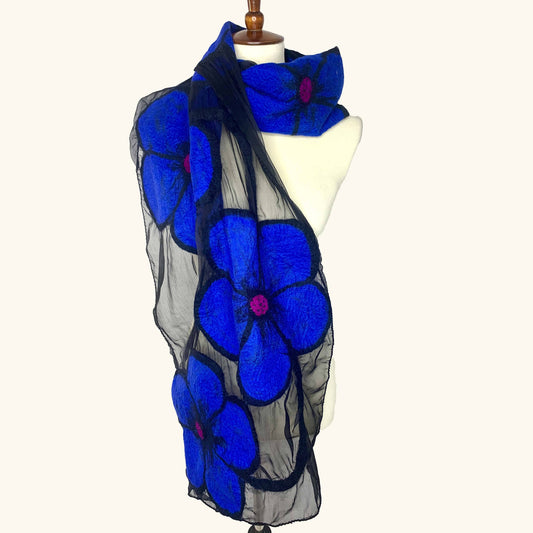 Midnight Flower Merino Wool Scarf - Fair Trade Nepal Artisan