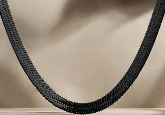 Black Plated Herringbone Chain Necklace - Modern Masculine Luxury