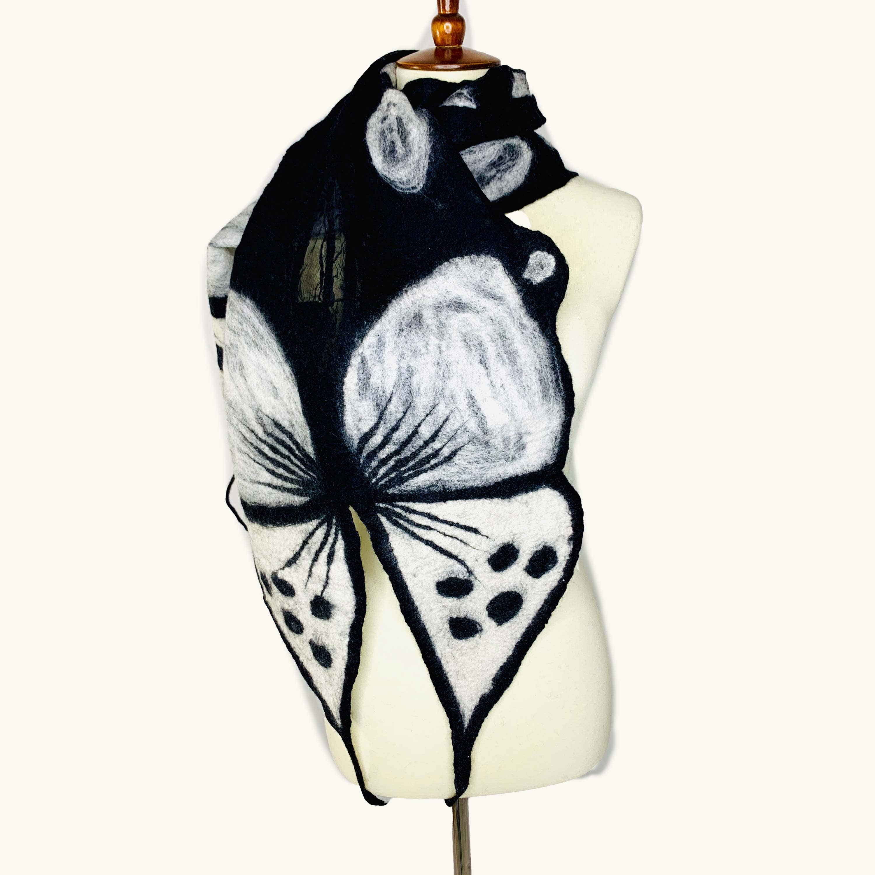 Luna Moth Merino Wool Scarf Fair Trade Nepal Artisan Black White Nuno ...