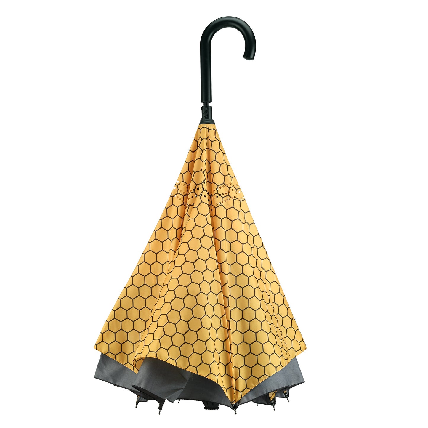 Bees-Black Stick Premium Umbrella Reverse Close