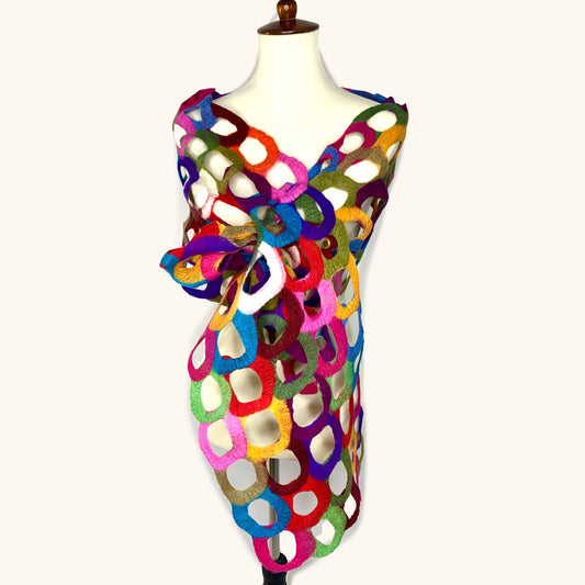 Handcrafted Ring Multicolor Merino Wool Scarf - Fair Trade Artisan Nepal