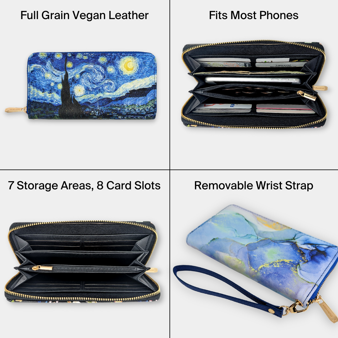 Georgia O'Keeffe Petunia Wristlet Wallet - Floral Art Vegan Leather Organizer