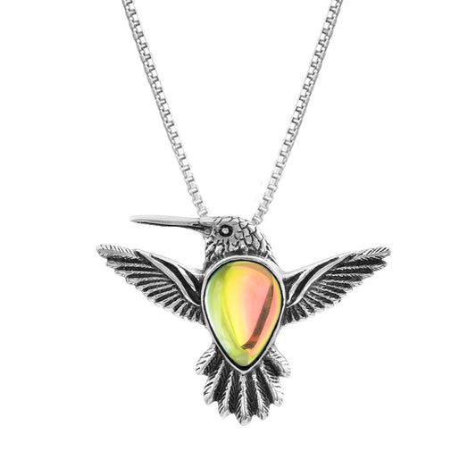 Fire Crystal Sterling Silver Hummingbird Necklace