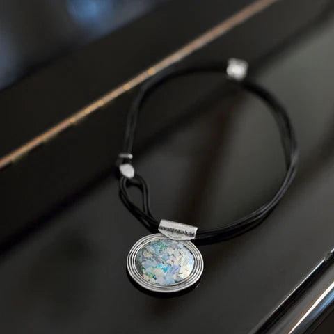 Timeless Roman Glass Pendant with 4 Strand Leather Necklace