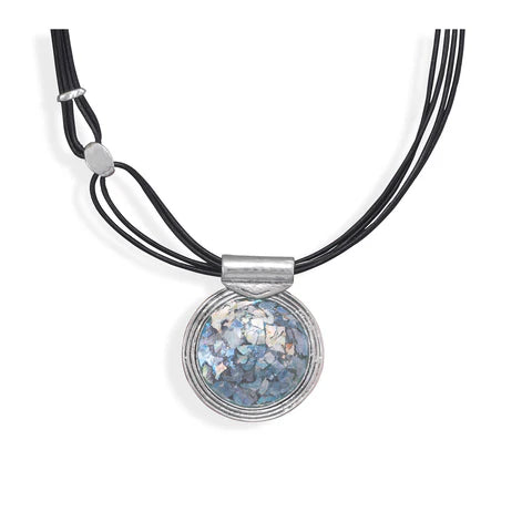 Timeless Roman Glass Pendant with 4 Strand Leather Necklace