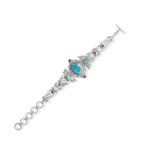 Timeless Roman Glass Ornate Oxidized Garnet Bracelet