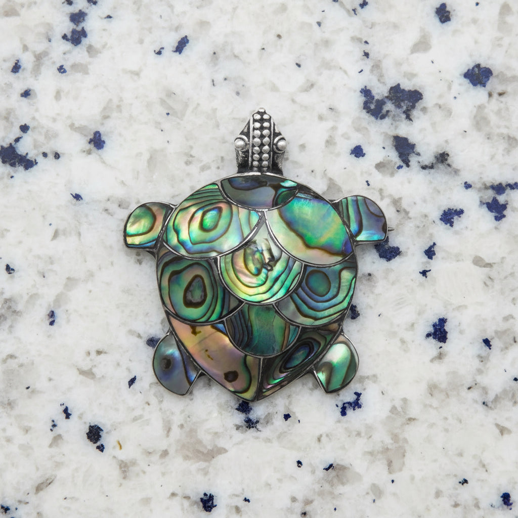 Bali Paua Shell Turtle Pin/Pendant Sterling Silver Necklace