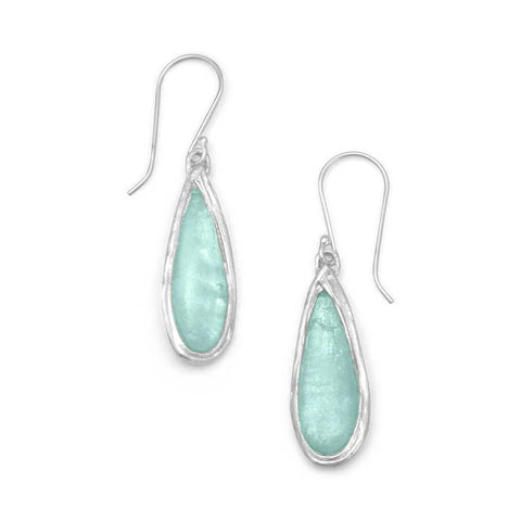 Timeless Roman Glass and Sterling Silver Pear Drop Earrings