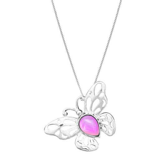 Pink Crystal Sterling Silver Butterfly Necklace