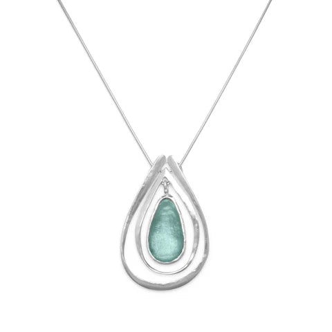 Timeless Roman Glass and Cutout Silver Design Necklace
