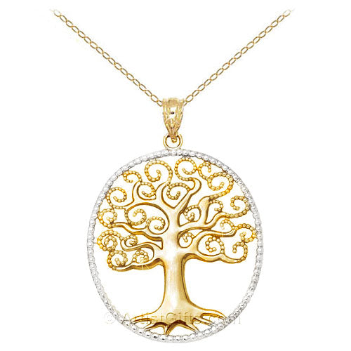 14k Gold Tree of Life Necklace, Made in the USA.
