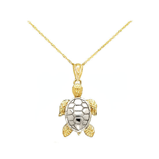 White & Yellow Gold Sea Turtle Pendant with Yellow Gold Chain