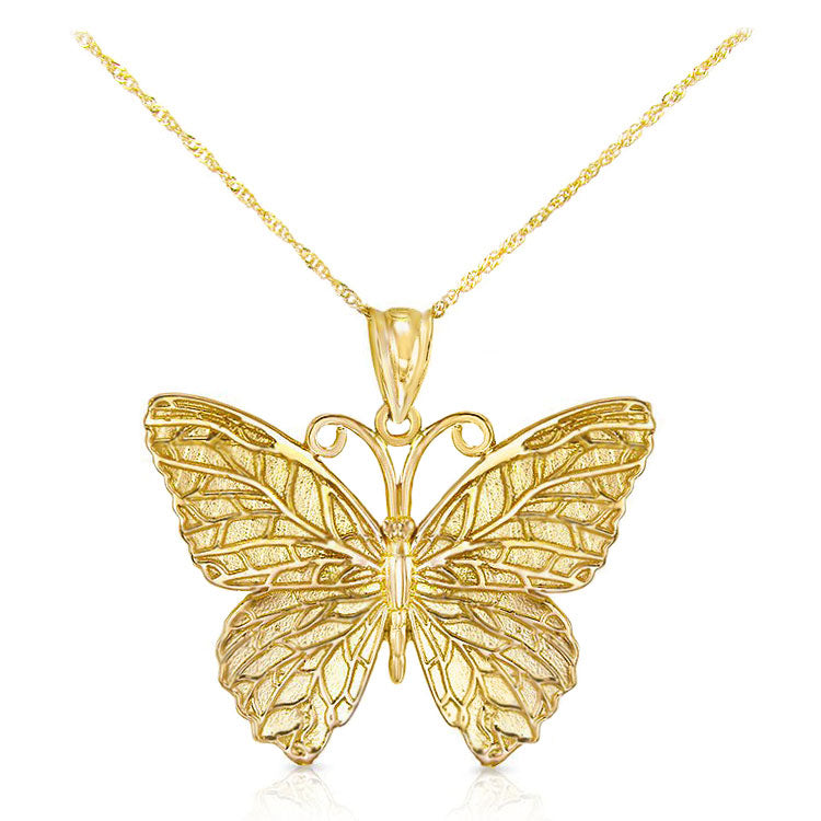 Solid 14k Gold Butterfly Pendant Necklace
