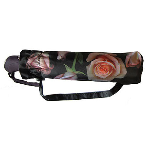 Roses Floral Umbrella shown folded in matching cover.