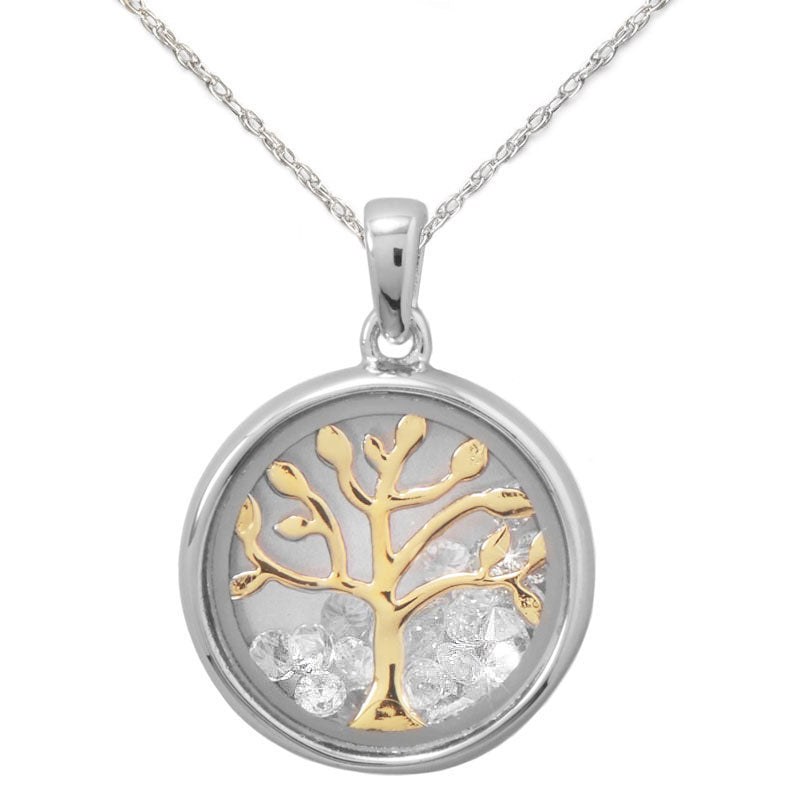 Two Tone CZ Tree of Life Necklace