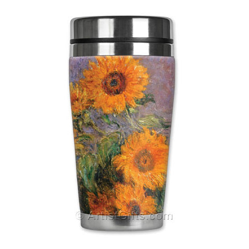 Monet Sunflowers Travel Art Mug