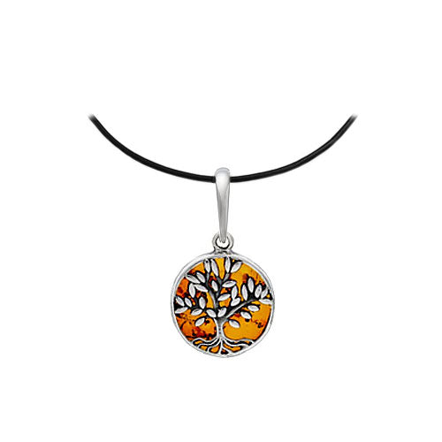 Amber Tree of Life Pendant with Leather Cord Option