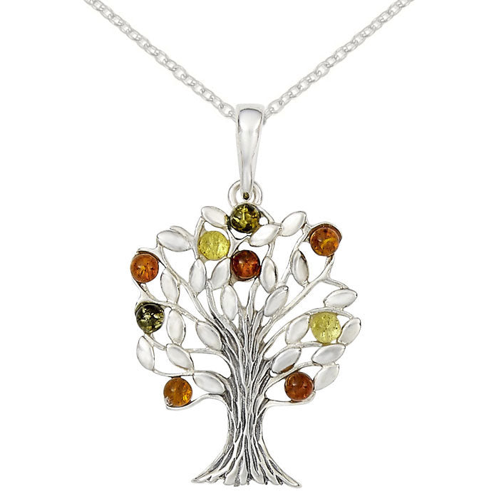 Amber Tree of Life Necklace with Silver Chain