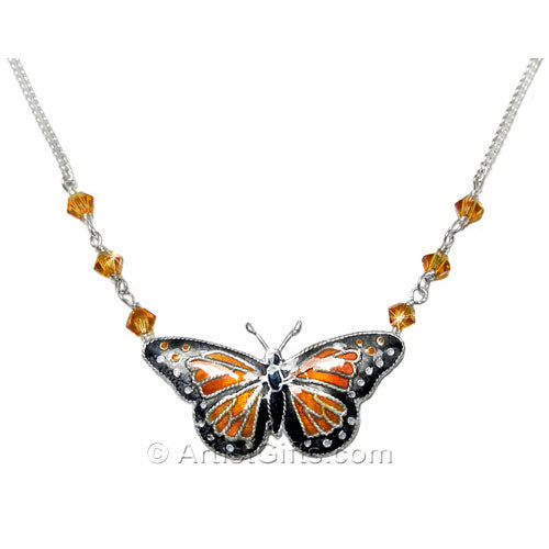 Cloisonne Monarch Butterfly Necklace