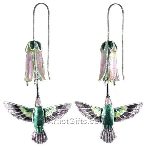 Hummingbird & Pink Flower Earrings