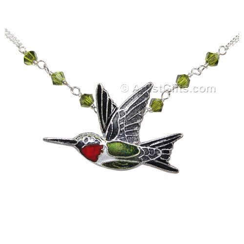 Ruby Throated Hummingbird Necklace