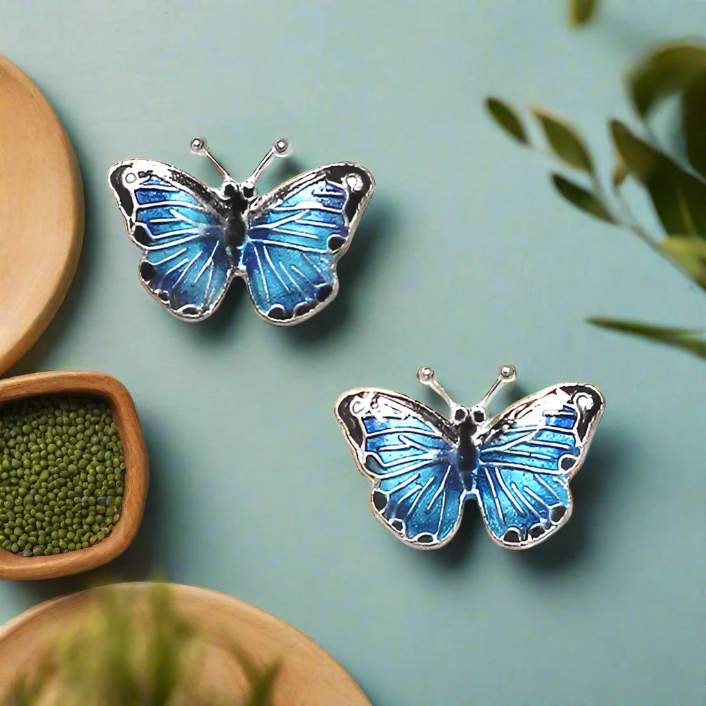 Blue Morpho Butterfly Post Earrings