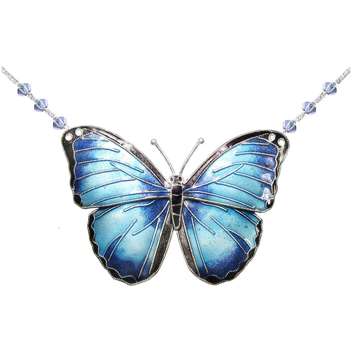 Blue Morpho Butterfly Crystal Necklace