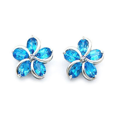 Blue Topaz Plumeria Flower Earrings