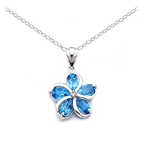 Blue Topaz and Diamond Flower Necklace