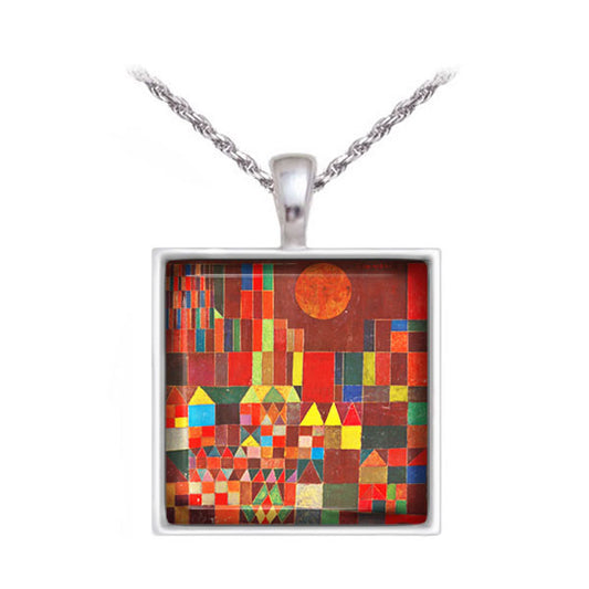 Castle and Sun Art Glass Necklace