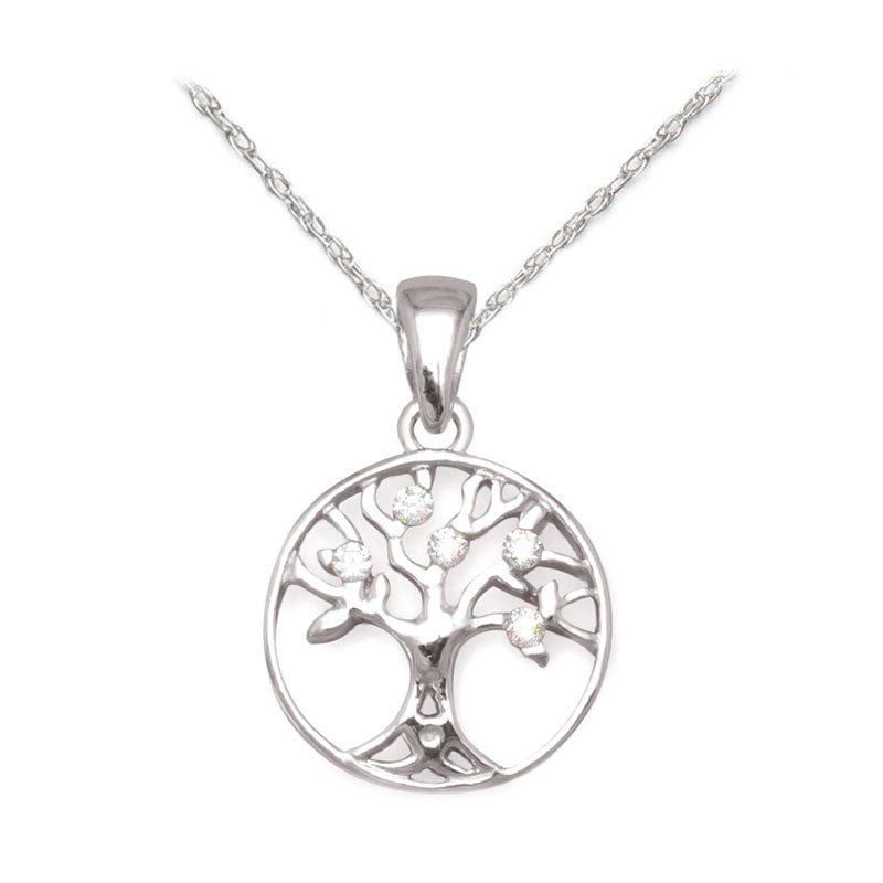 CZ Sterling Silver Tree of Life Necklace 