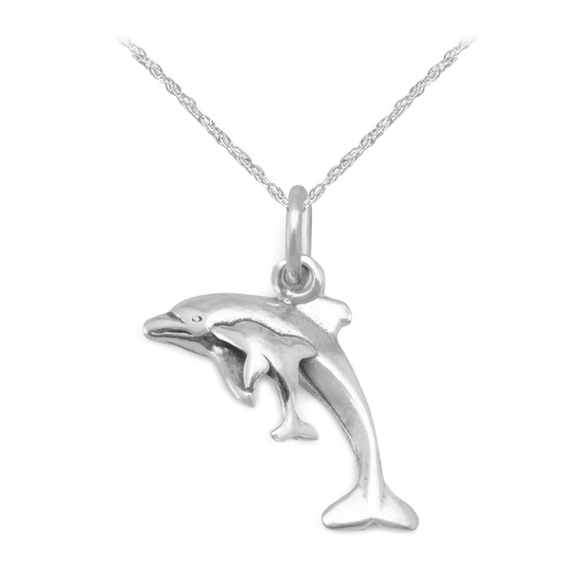 Silver Mother & Baby Dolphin Necklace