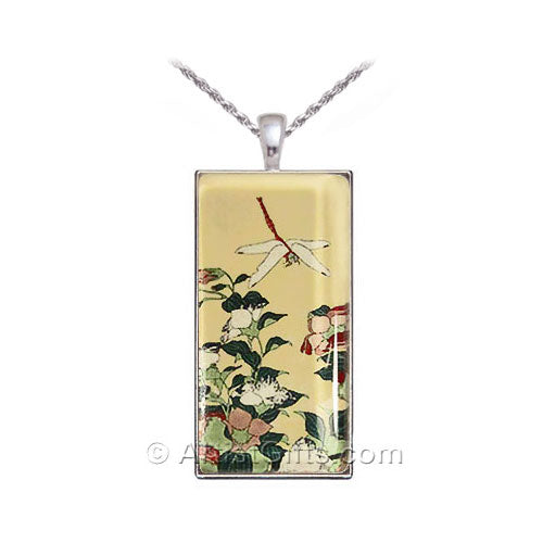 Hokusai Dragonfly Art Glass Necklace